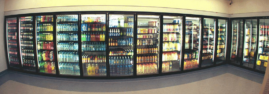 Series Coolers and Freezer Glass doors of different drinks - Allen Air & Refrigeration